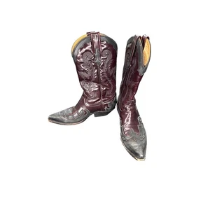 Mezcalero Herren Burgund Schwarz Western Leder Cowboy Stiefel Größe 7 - Bild 1 von 9