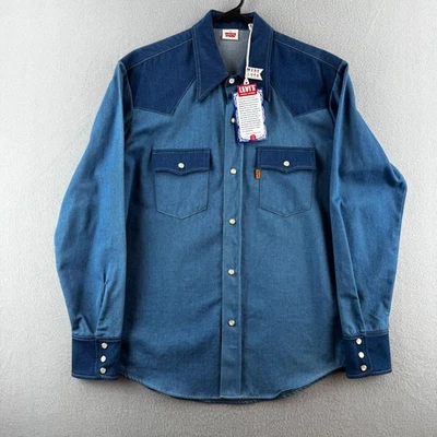 LVC Levis Ropa De Colección Para Hombres Mediana Cambray Denim Naranja Pestaña Perla Snap EE. UU. Foto 1 de 4