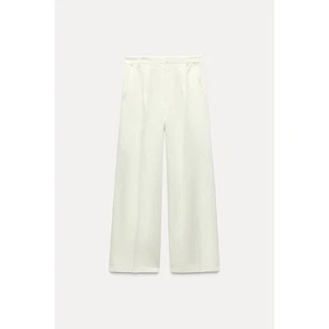 Nuevo con etiquetas Pantalón Zara Cintura Alta Plisado Pierna Ancha Crema Para Mujer Talla S - Imagen 1 de 5