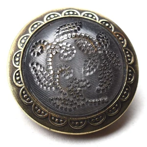 "Antiguo botón victoriano de vidrio punteado montado en metal 1-1/8""" - Imagen 1 de 5