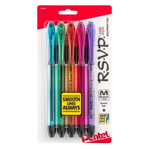 RSVP Razzle-Dazzle Ballpoint Pen, 1.0mm Medium Line, Black Ink, Pack of 5 BK9... - Picture 1 of 7