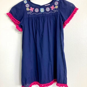 Floatimini Girls Dress 6 / 6X Cover-up Embroidered Pompom 100% Cotton Boho Beach - Picture 1 of 8