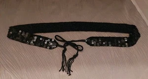 Cintura da sera Express vetro nero micro semi perline paillettes nappa cravatta davanti taglia L - Foto 1 di 7