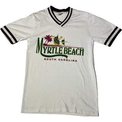Camiseta de béisbol blanca de colección Myrtle Beach, SC para hombre S/S cuello en V • pequeña Foto 1 de 4