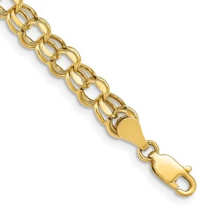 Real 14kt Yellow Gold 7in 5.5mm Hollow Double Link Charm Chain Bracelet; 7 inch - Picture 1 of 5