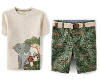 Gymboree Niño 8 Animales de Safari Camiseta Hoja Leopardo Chino Pantalones Cortos Conjunto Nuevo con Etiquetas 2023 Tigre Foto 1 de 4