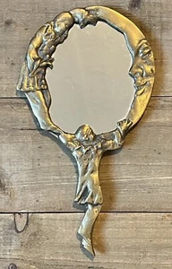 Vintage Dallas Rhyne Pierrot & Moon Spiegel Bronze gerahmt handgehalten Jugendstil - Bild 1 von 11