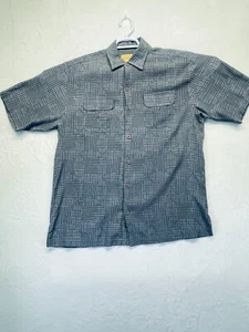 Tommy Bahama Button Camp Shirt Mens M Gray/Black 100% Silk Short Sleeve Hawaiian - Picture 1 of 16
