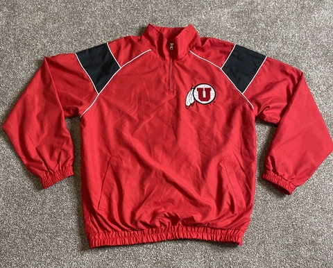 Mens 58 Sports Utah Utes Sewn Pullover 1/4 Zip Jacket Red Windbreaker Cover