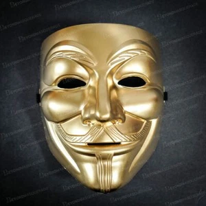Gold V for Vendetta Masquerade Mask Halloween Costume - Picture 1 of 3