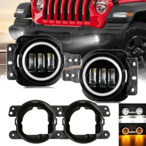 2x 4inch Bumper LED Fog Lights White Amber Ring For Jeep Wrangler JL 2018-2023 - Picture 1 of 12