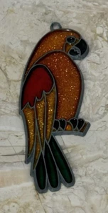Vintage Sun-catche Stained Glass Art Parrot Glitter Bird Ornament Window Hanging - Picture 1 of 8