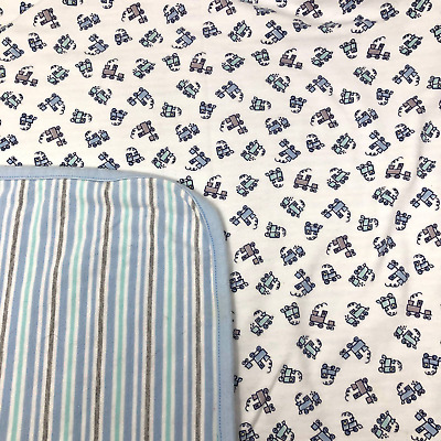 Gymboree Train Baby Blanket Stripe Blue Gray Green Vintage Cotton 28 X 36  • 87.33$