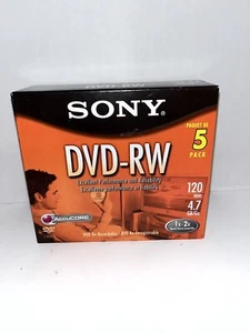 2004 Sony DVD-RW Disc 4.7GB 120 Minutes 5 Pack Brand - Picture 1 of 9