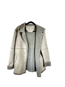 David Barry Vintage Shearling Coat, Teddy Fur and Suedette Grey/blue Size 14 - Picture 1 of 7