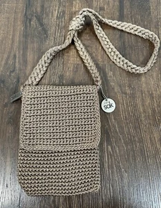 THE SAK Classic Crochet Small Crossbody Bag Purse Tan - 7” x 5” - Picture 1 of 10