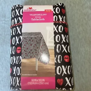 Vinyl Tablecloth Way to Celebrate Valentine's Day XO Lips Hearts 60x102in PEVA - Picture 1 of 5