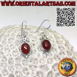 Orecchini in Argento 925‰ con corniola ovale incastonata e 3 cerchi sopra - Foto 1 di 4