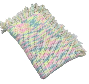 Vintage Baby Afghan Crochet Blanket Handmade Yellow Pink Green White 44" x 36" - Picture 1 of 8