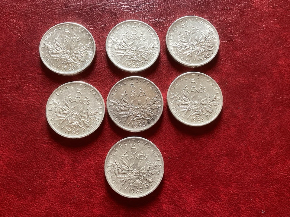 Lot De 7 Pièces De 5 Francs Semeuse En Argent  - Photo 1/2