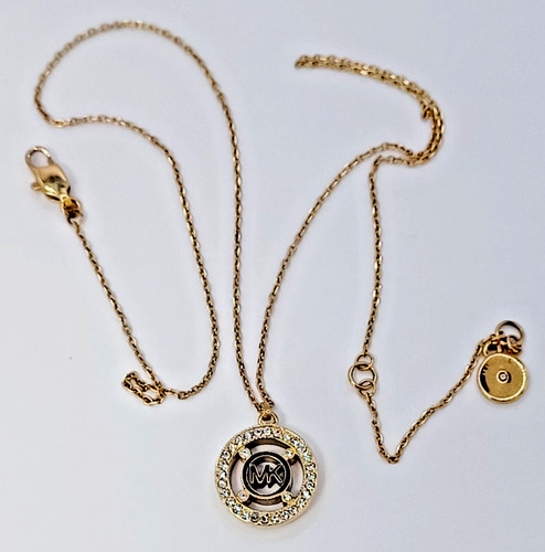 Collana catena 18"l ciondolo strass tono oro logo Michael Kors MK