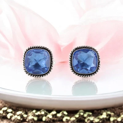 Tanzanite Gemstone 925 Sterling Silver Jewelry Oxidized Men's Cufflinks0.61" - Image 1 of 4