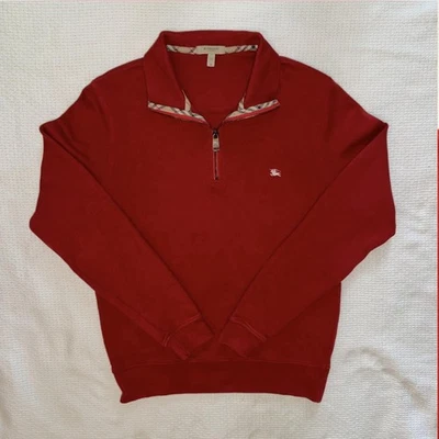 Suéter Burberry rojo con cremallera en cuarto talla pequeña para hombre 100 % algodón Foto 1 de 4