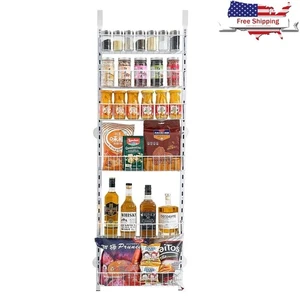 Door Mounted Pantry Organizer 6 Tier Spice Rack Adjustable Storage Kitchen Bath - Picture 1 of 10
