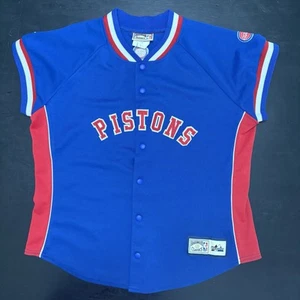 Vintage Detroit Pistons Majestic Hardwood Classics snap warmup jersey LARGE Blue - Picture 1 of 8
