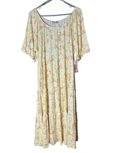 Coastal Comfort Dress Women’s XXL Yellow Floral Beach Boho Casual Relaxed Soft - Picture 1 of 7