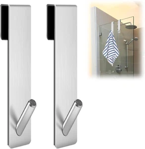 2 Pack Silver Extended Shower Door Hooks 7 Inch Stainless Steel Towel Hangers - Picture 1 of 12