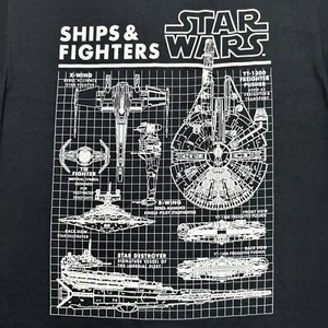 Star Wars T-Shirt Mens M Black Ships & Fighters Graphic Crew Neck Cotton New - Picture 1 of 7