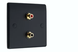 Matt Black 2 x RCA Phono Audio Wall face plate Non-solder - Picture 1 of 5