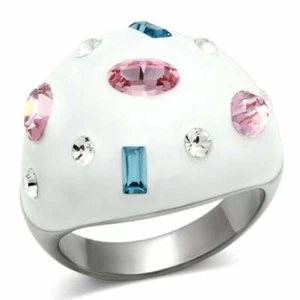 Anillo cúpula blanca Aqua rosa transparente CZ acero inoxidable TK316 - Imagen 1 de 13