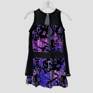 Weissman Size Child Large Dance Costume Leotard Black Long Sleeve Sequins Jazz - Picture 1 of 8
