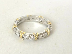 .925 SILVER PLATED TWO TONE GOLD PLATED WHITE SAPPHIRE WEDDING RING SIZE 10 - Picture 1 of 1