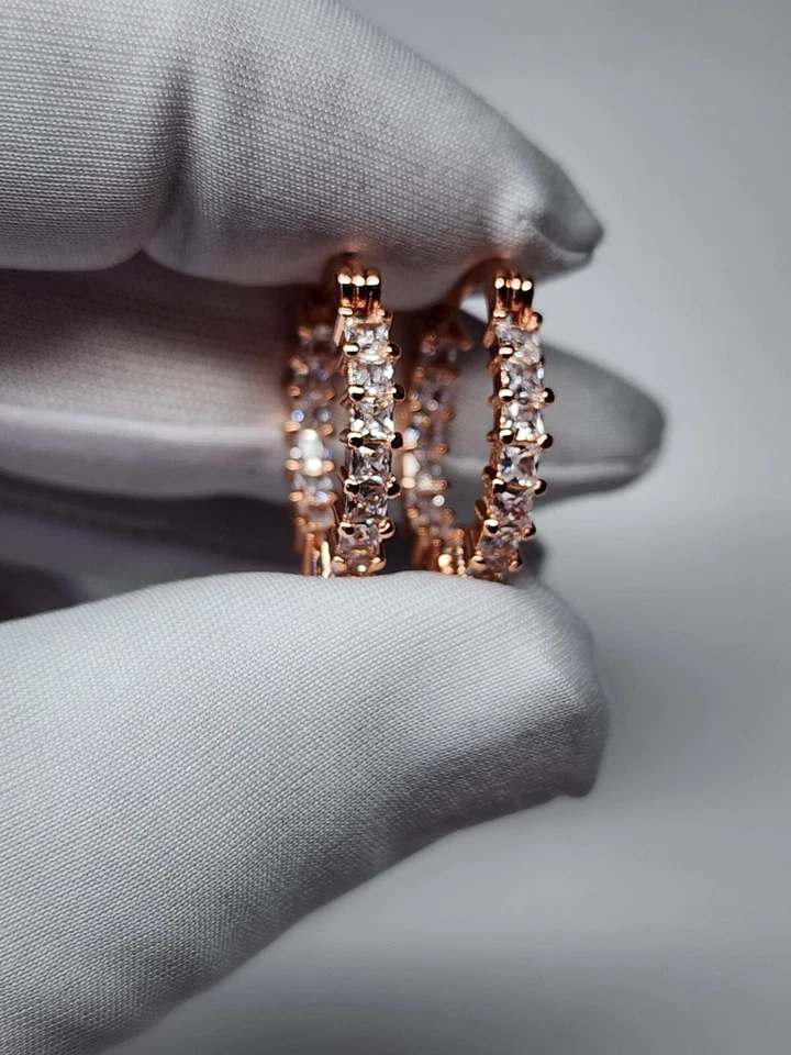 Pendientes de aro enchapados en oro con circonita cúbica unisex joyería hip hop mujeres, hombres Foto 1 de 4