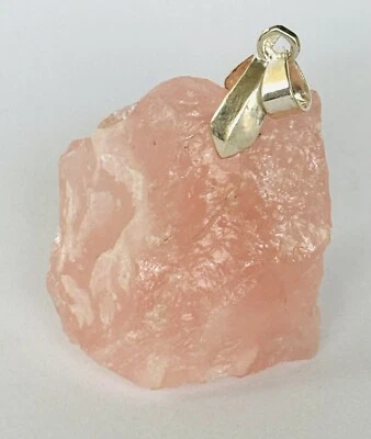 Chunky Rose Quartz Natural Pendant Pink stone silver tone metal - Image 1 of 3