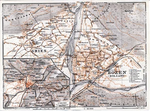 Bolzano Bozen Gries 1929 picc. pianta città + carta orig. Laubengasse Guntschna - Picture 1 of 2
