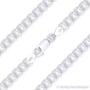 5mm Charm Link .925 Italy Sterling Silver Double-Cable Italian Chain Bracelet - Picture 1 of 2