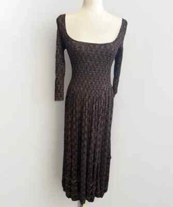 Free People Its Fate Midi Dress XS Brown Black Boho Smocking Coquette Ruffle - Picture 1 of 9
