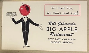Publicidad~Bill Johnsons Big Apple Restaurant~Phoenix Arizona~Postal de colección - Imagen 1 de 2