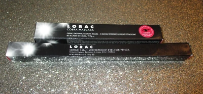 LORAC 3-IN-1 WATERPROOF EYELINER PENCIL & COBRA MASCARA Black Full  Size NIB - Image 1 of 3