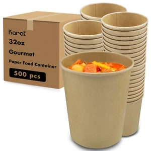 Karat 32oz Gourmet Paper Food Container, Kraft (115mm) - 500 pcs, FP-GFC32K - Picture 1 of 9