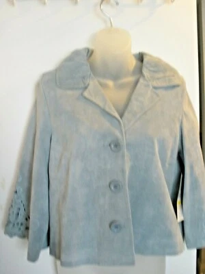 Chaqueta recortada de encaje de gamuza azul claro KAREN KANE "Wild Thing" para mujer nueva con etiquetas talla M $218 Foto 1 de 4