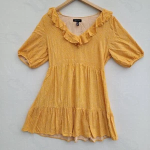 New Look Short Fit & Flare Dess Women Size 12 Yellow Short Sleeve Viscose - Picture 1 of 9