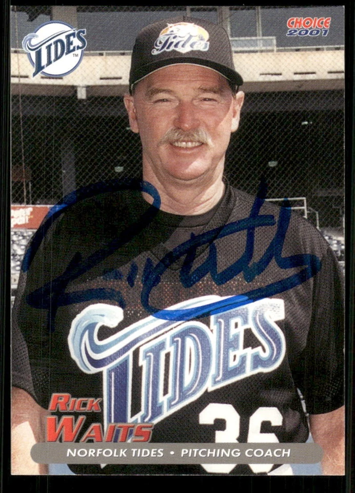 2001 Norfolk Tides RICK WAITS Signed Card autograph auto METS BREWERS - Image 1 of 1
