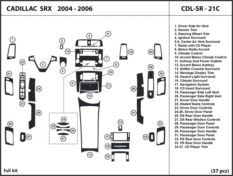 Juego de molduras de tablero de fibra de carbono real interior para Cadillac SRX 2004-2006 Foto 1 de 1