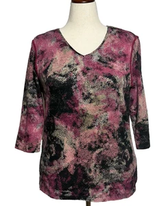 Christopher Banks Top Womens XL Purple Black Colorful Abstract V Neck Boho - Picture 1 of 11