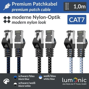 1m CAT7 Patchkabel S/FTP RJ45 Premium Nylon Optik Ethernet LAN Netzwerkkabel - Picture 1 of 7